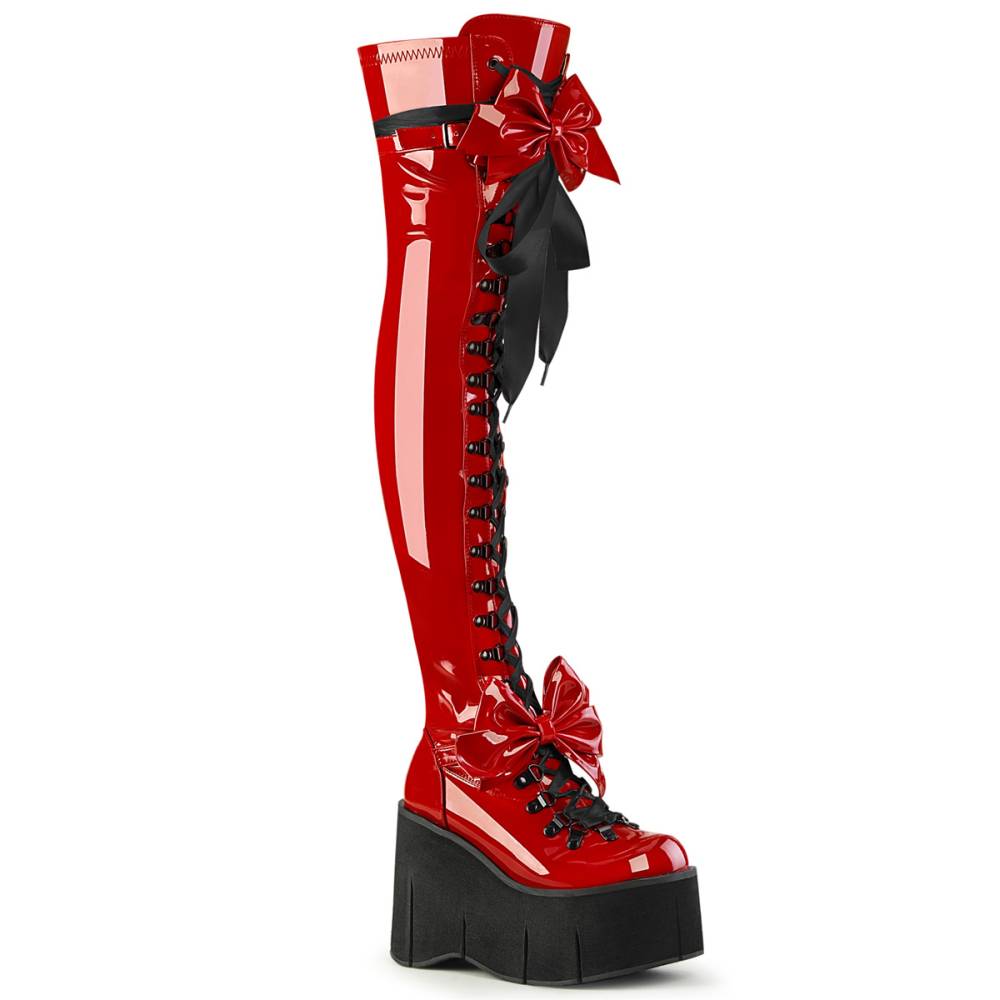 DemoniaCult - KERA-303 Plattform Overknee Stiefel - Rot